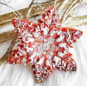 Handmade Christmas Tree Ornament, Star, Snowflake, Red / Silver